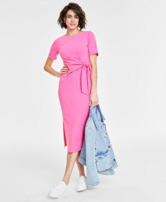 Women's Crewneck Wrap Tie Dress, Created for Macy's Product Image