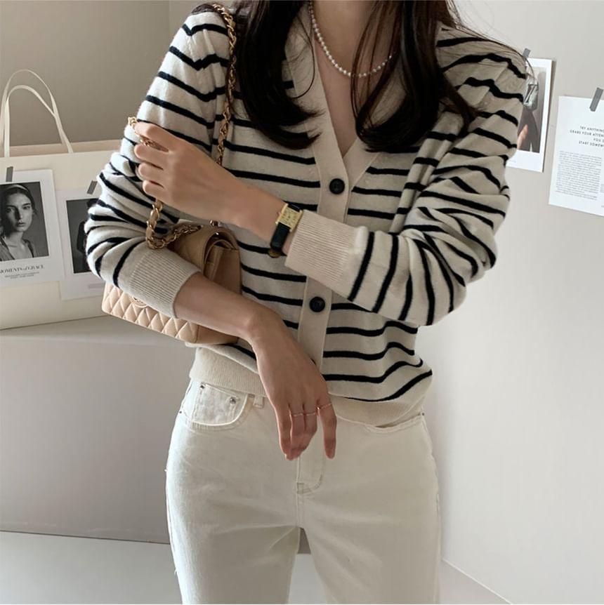 V-Neck Striped Cardigan Product Image