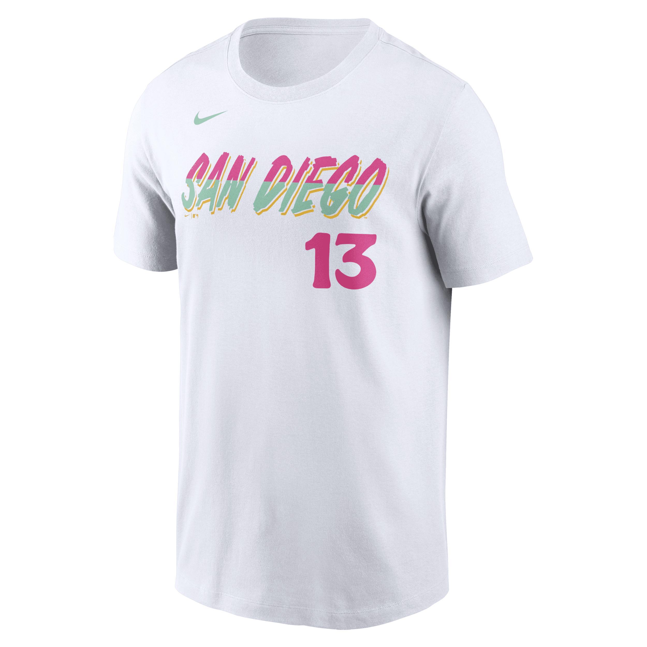 Mens Nike Manny Machado White San Diego Padres City Connect Name and Number T-shirt Product Image