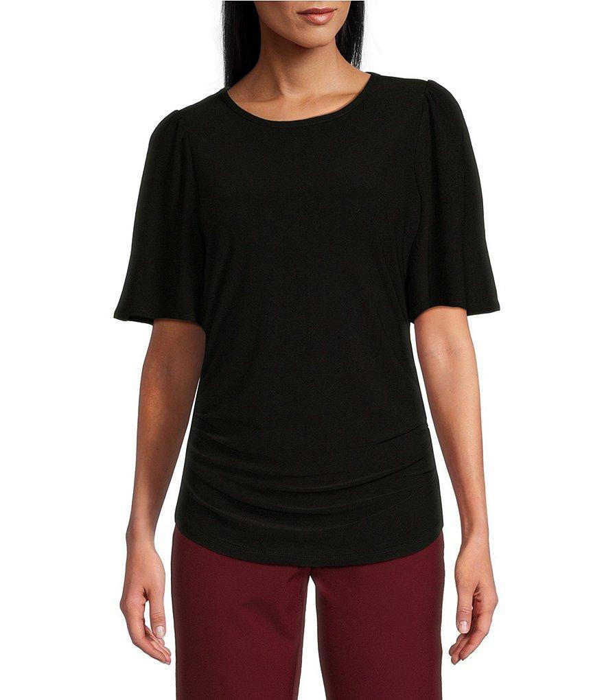 Investments Crew Neck Flare Short Sleeve Ruched Top Product Image