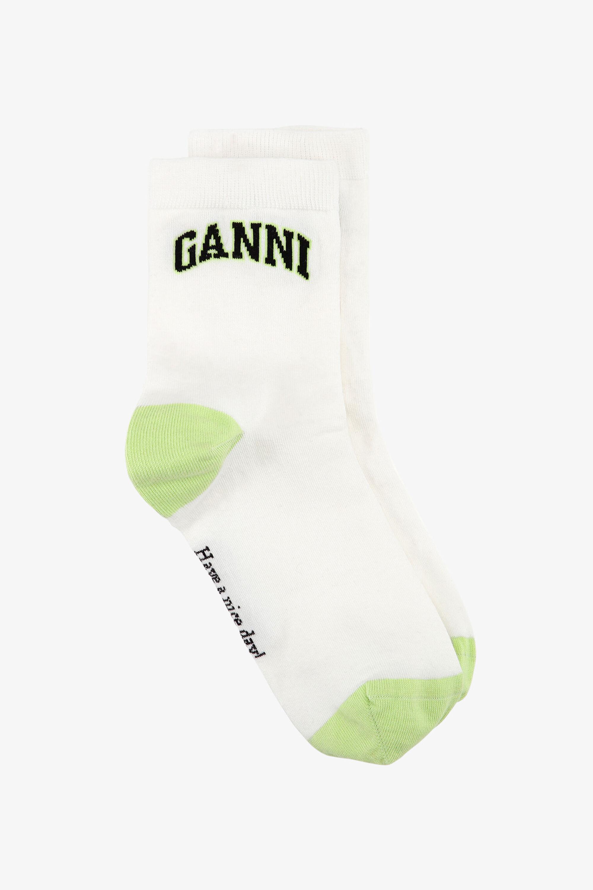 White/Green Socks Product Image