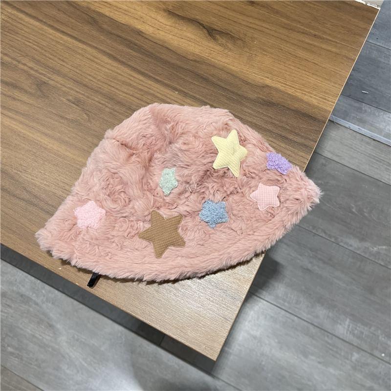 Star Applique Faux Shearling Bucket Hat Product Image