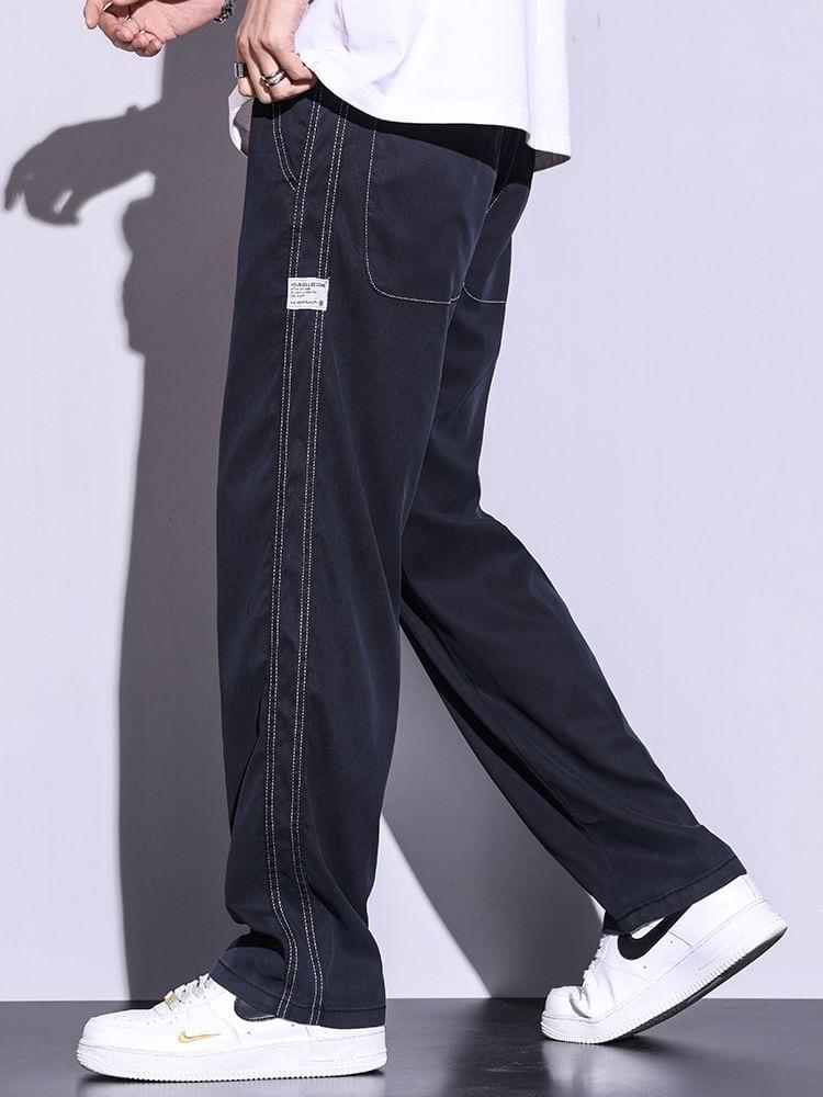 Drawstring Waist Washed Straight Leg Jeans Product Image