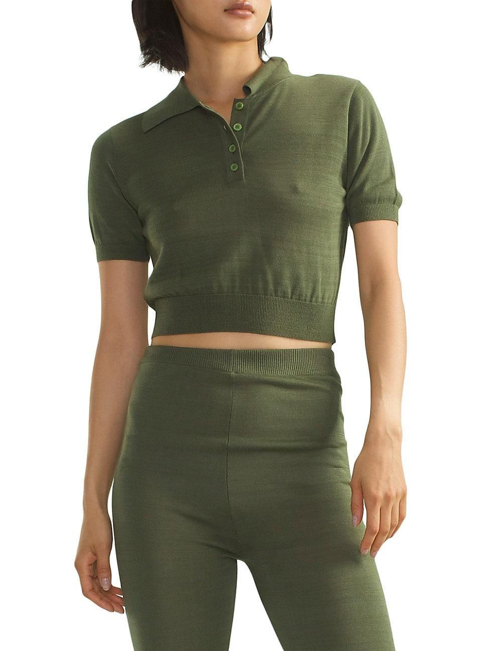 Womens Cropped Knit Polo Shirt Product Image