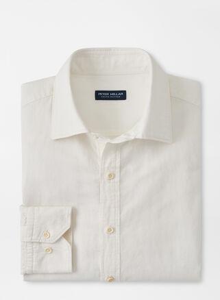 Peter Millar Mens Teo Cotton Linen Blend Sport Shirt | Color: White | Size: L product image