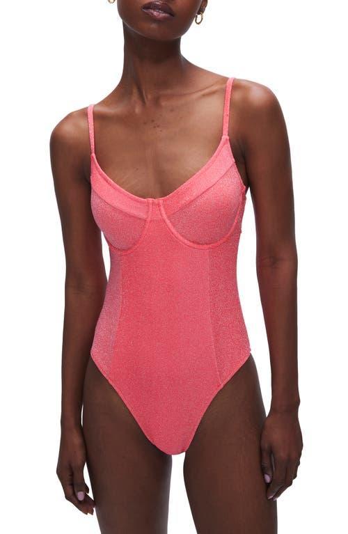 Womens Sparkle Demi Cup One-Piece | Fiery Coral , Size XS | Good American by Khlo Kardashian Product Image