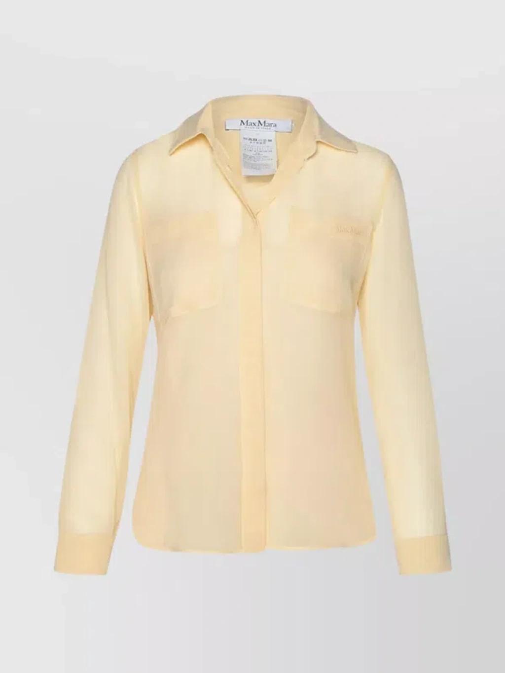 MAX MARA Blouse Silk Buttoned Cuffs Chest Pockets In Cream Product Image