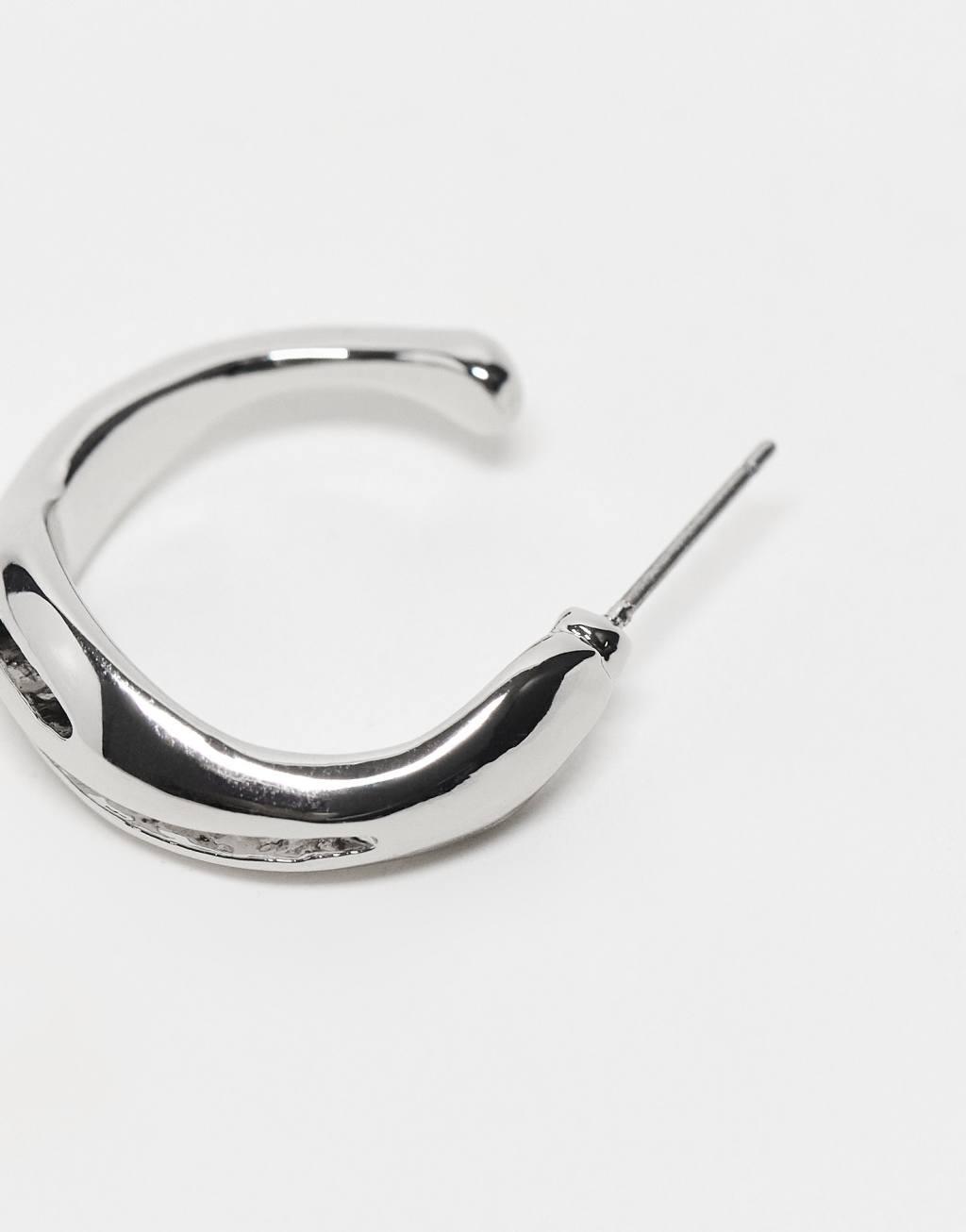 ASOS DESIGN pack of 3 hoop earrings with molten design in silver tone Product Image