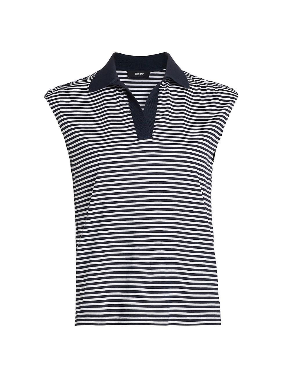 Womens Sleeveless Strip Polo T-Shirt Product Image