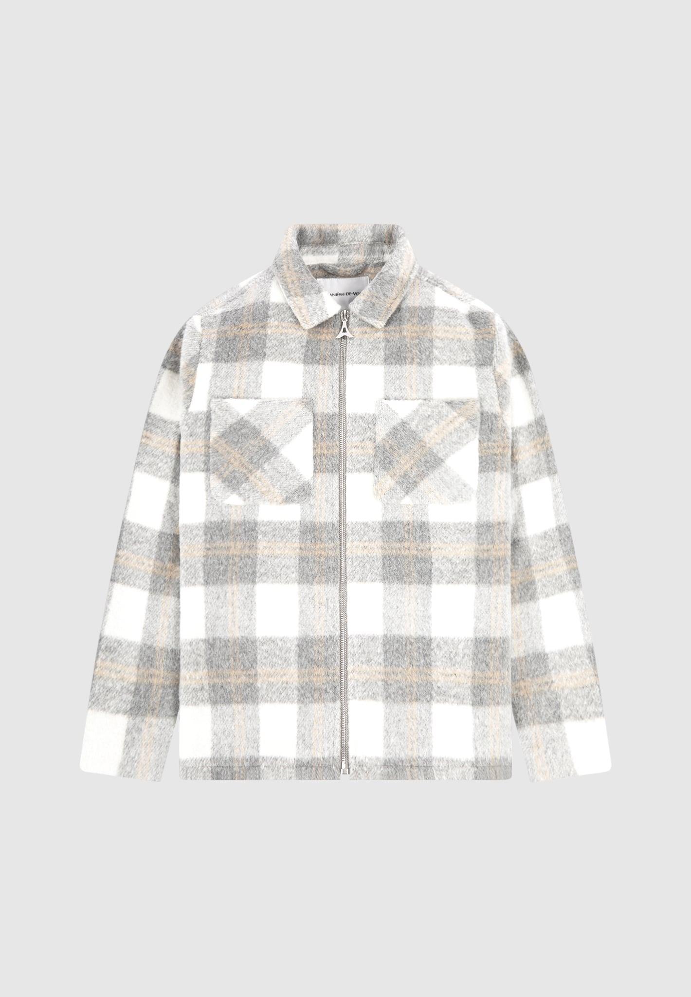 Checked Wool Shacket - Grey Male Product Image