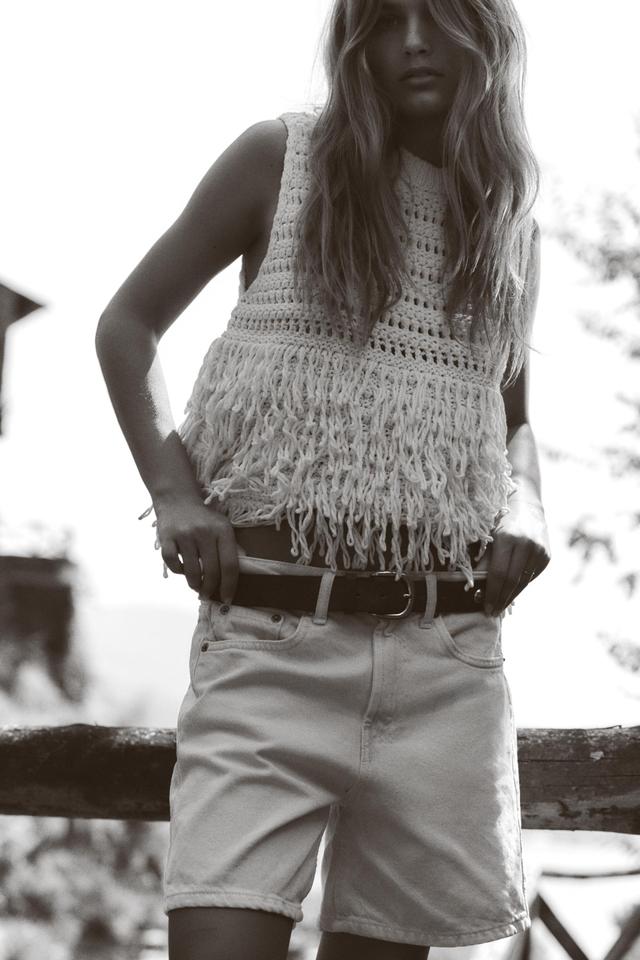 TEXTURED KNIT TOP WITH FRINGE Product Image