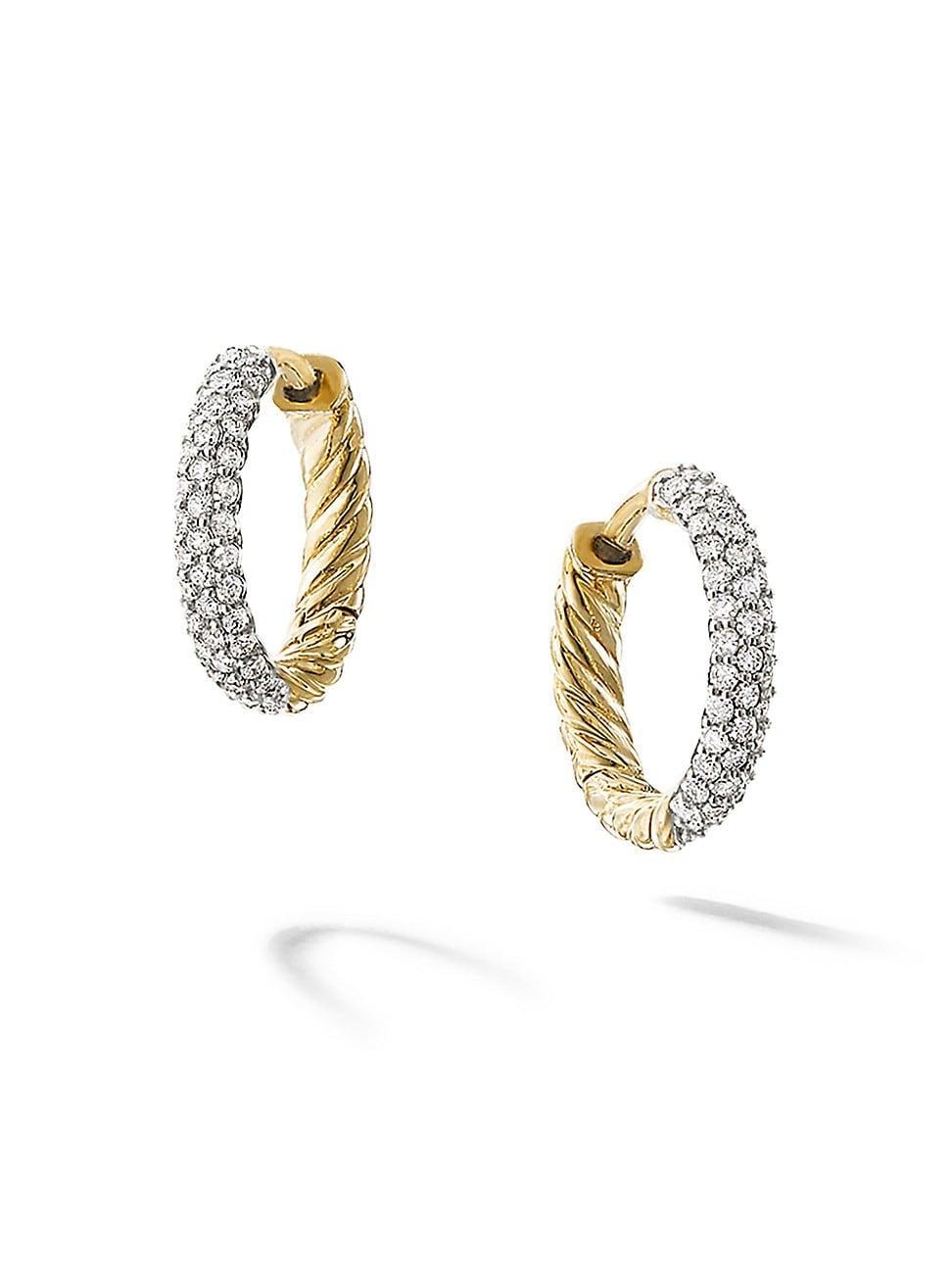 Womens Petite Pav Huggie Hoop Earrings With Diamonds In 18K Yellow Gold Product Image