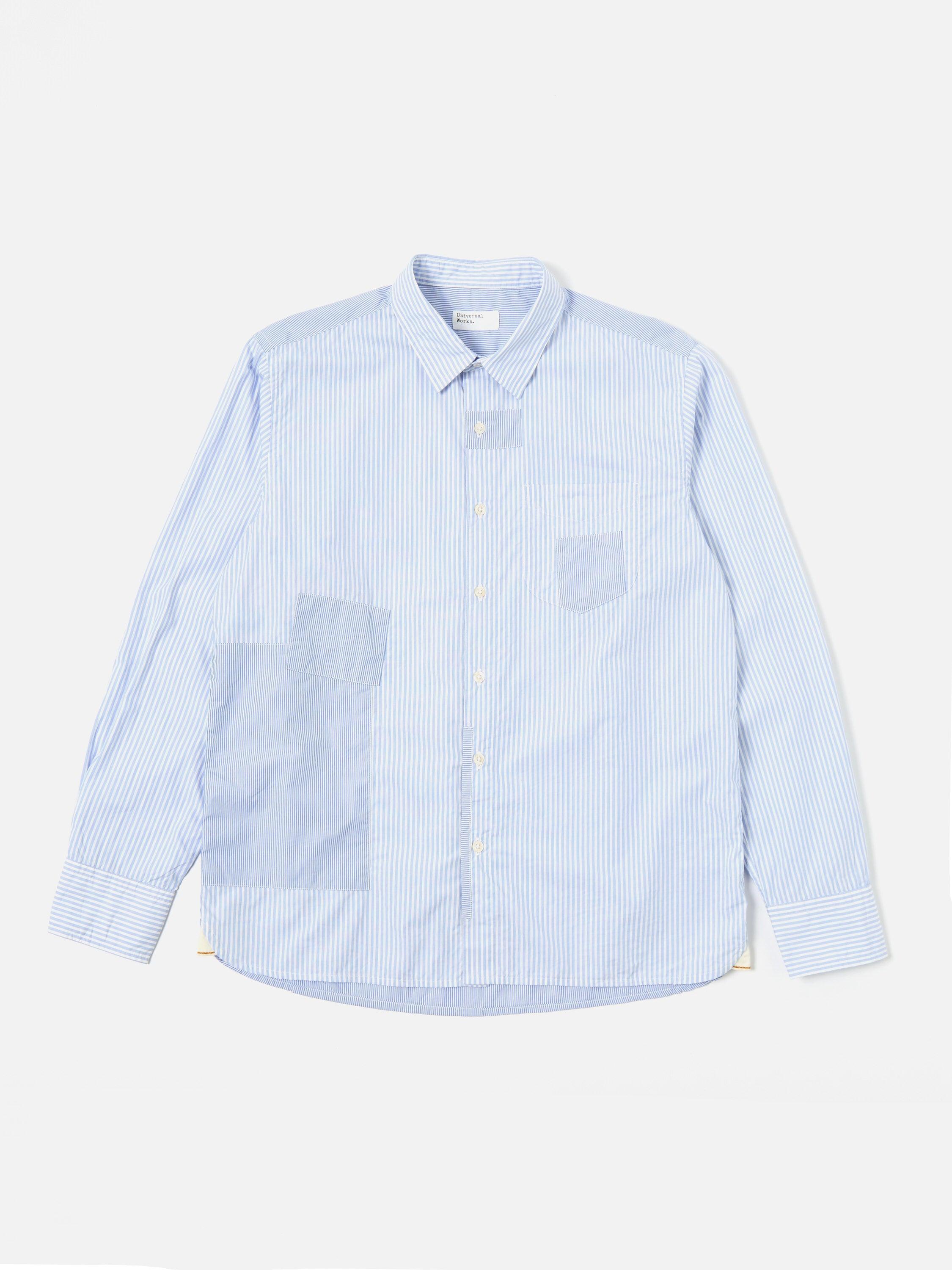 Universal Works L/S Patch Shirt in Blue Classic Stripes Product Image