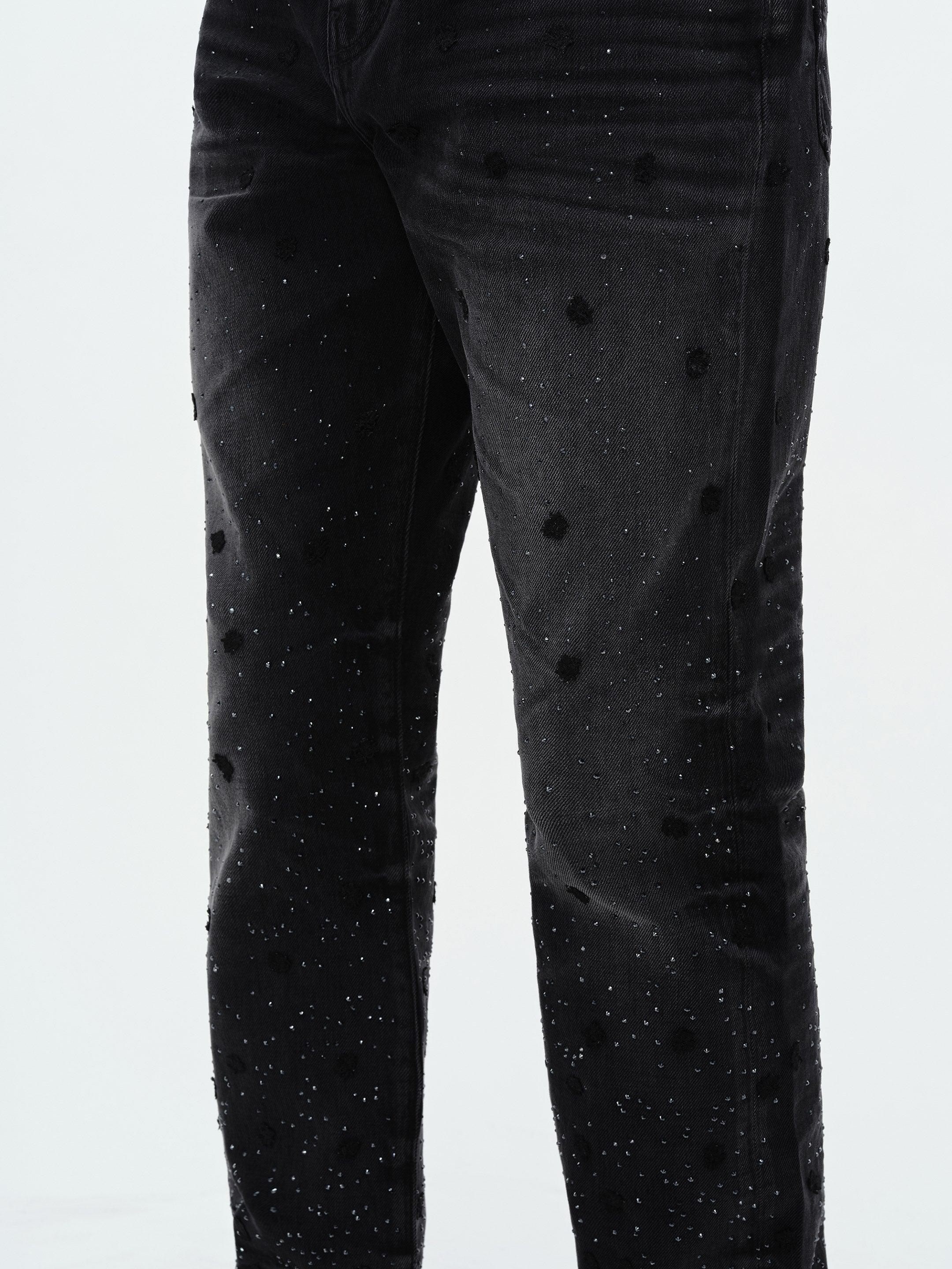 FLORAL CRYSTAL STRAIGHT JEAN - Faded Black Male Product Image