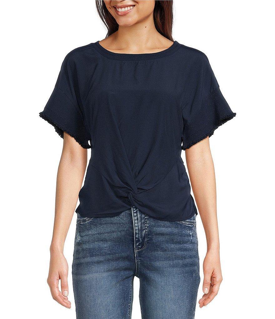 Democracy Scoop Neck Short Sleeve Twisted Hem Top product image