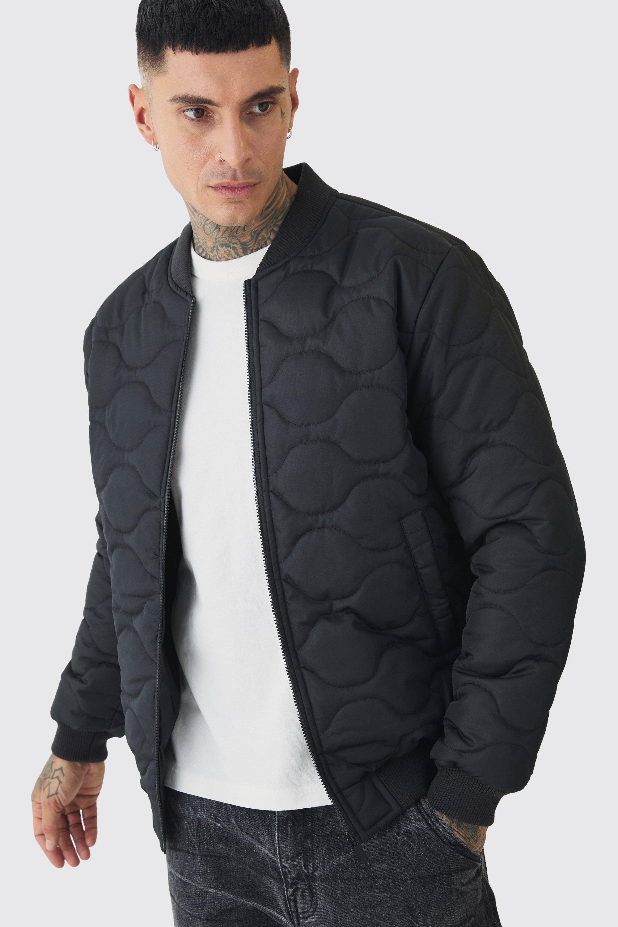 Tall Official Quilted Bomber Jacket In Black | boohooMAN USA Product Image