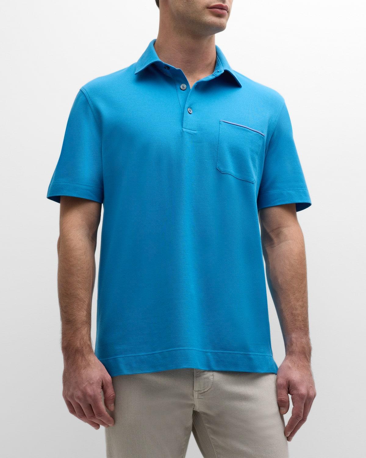 Mens Cotton Polo Shirt with Leather-Trim Pocket Product Image