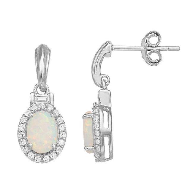 Sterling Silver Lab-Created White Opal & Lab-Created White Sapphire Oval Drop Earrings, Womens Product Image