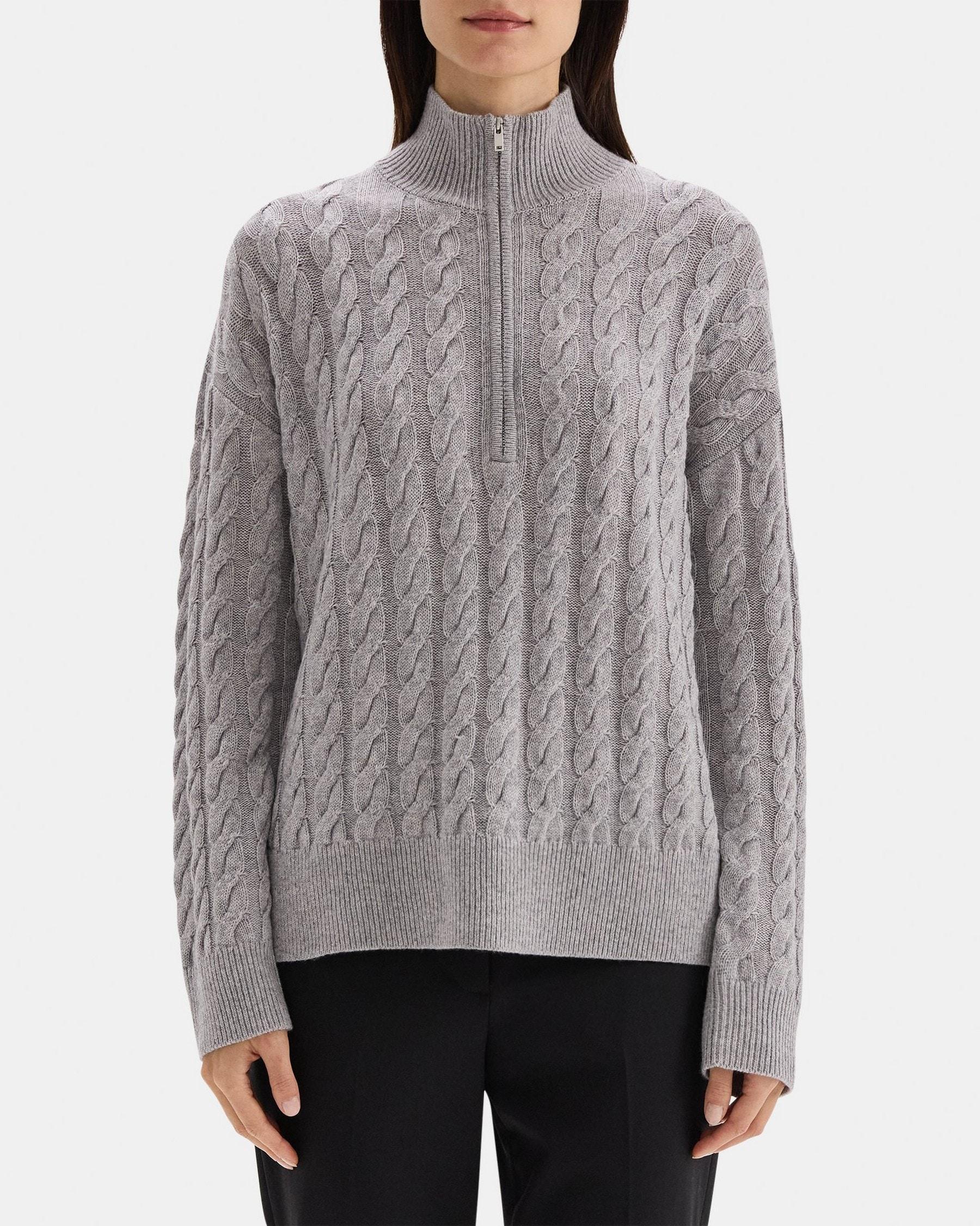 Cable Knit Half-Zip Sweater in Wool-Cashmere Blend Product Image