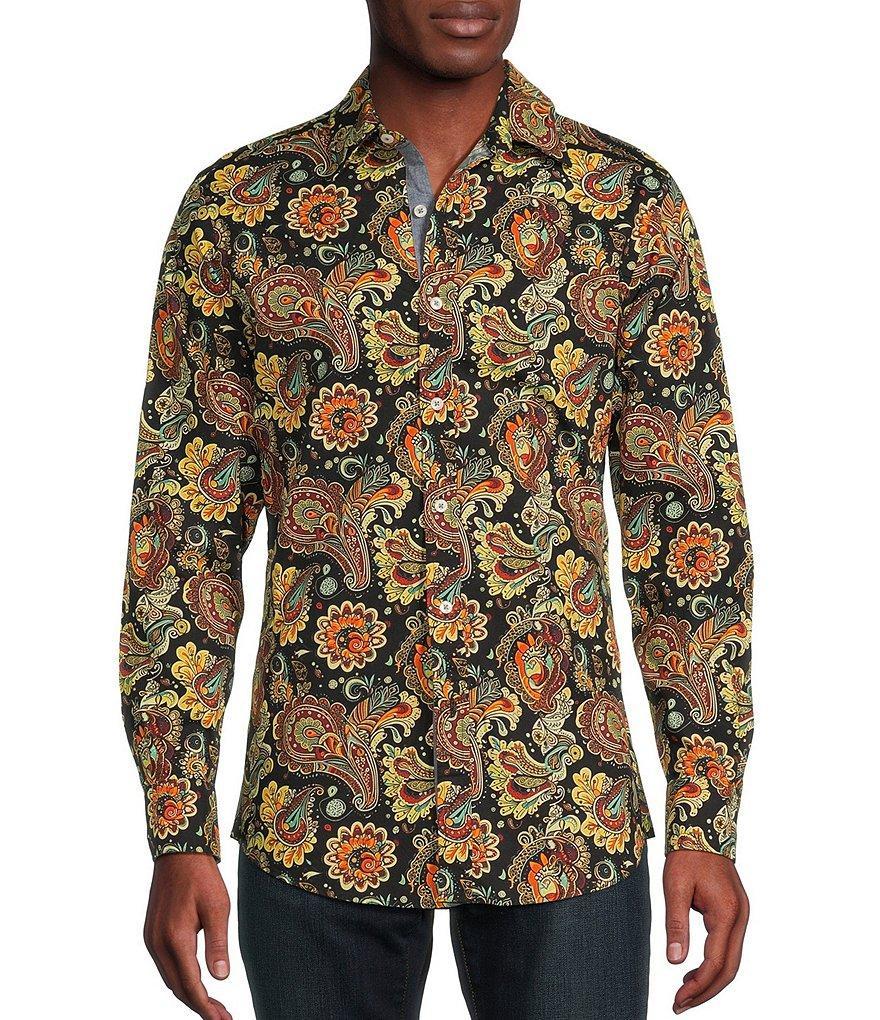 Cremieux Premium Denim Big & Tall Dark Paisley Stretch Long Sleeve Woven Shirt Product Image