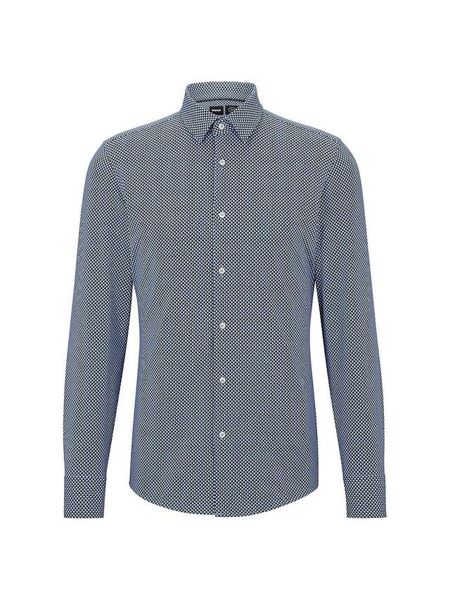 Mens Slim-Fit Shirt in Patterned Italian Performance-Stretch Fabric Product Image