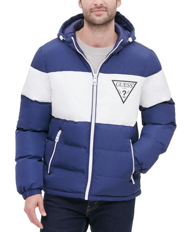 Guess Mens Colorblock Hooded Puffer Jacket Product Image