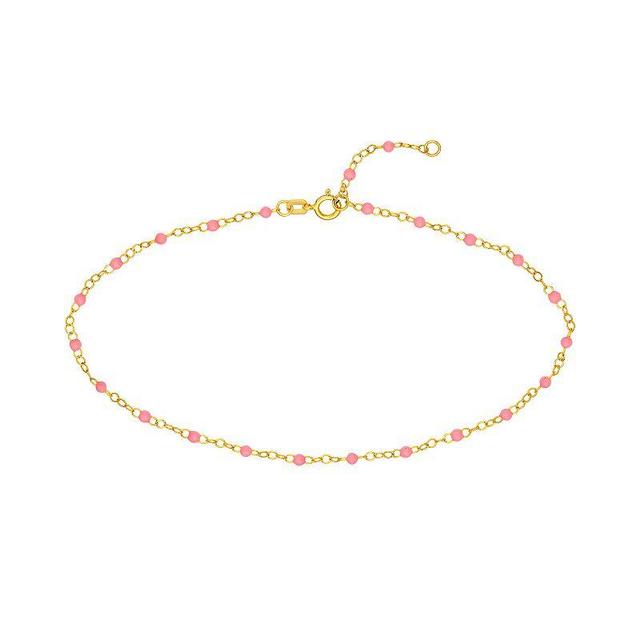 Color Romance 14k Gold Colored Enamel Bead Adjustable Anklet, Womens White Product Image