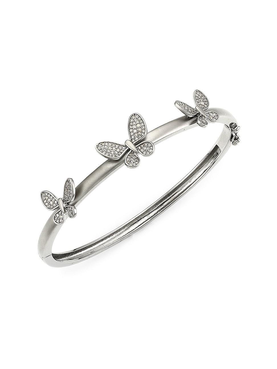 Womens Black Rhodium-Plated & Diamond Butterfly Bangle Bracelet Product Image