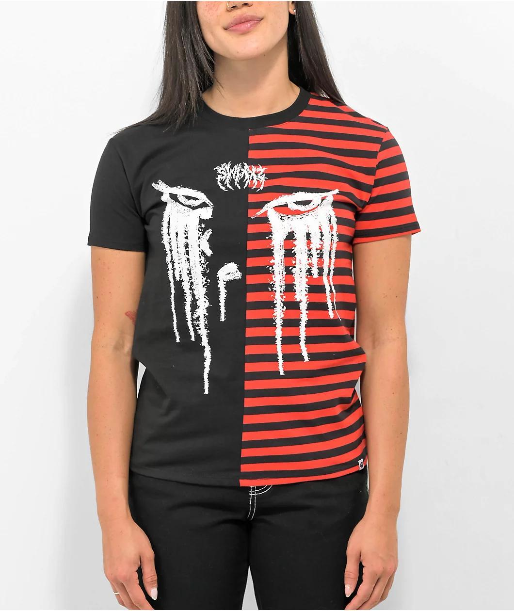 SWIXXZ Eyes Split Red & Black Stripe T-Shirt Product Image