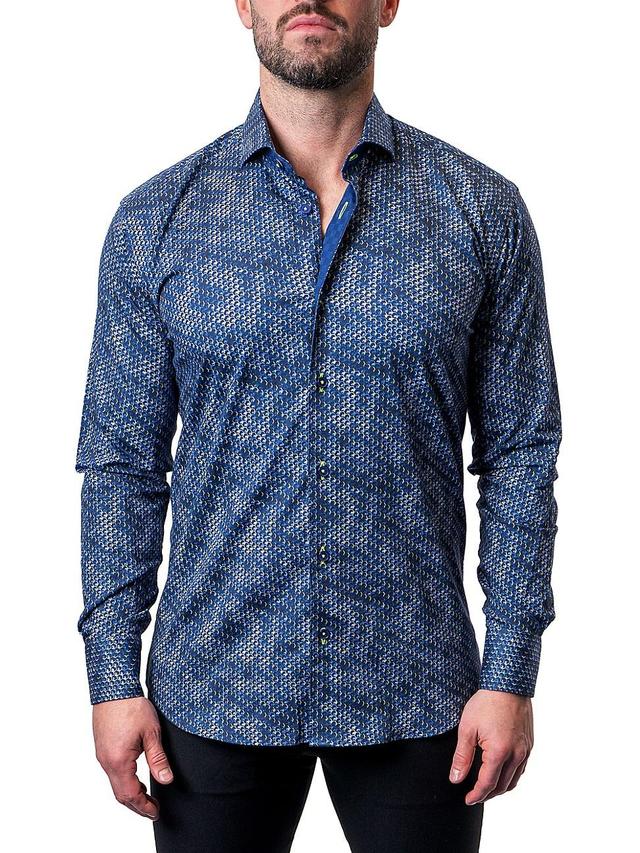 Maceoo Einstein Ripples Blue Contemporary Fit Button-Up Shirt Product Image