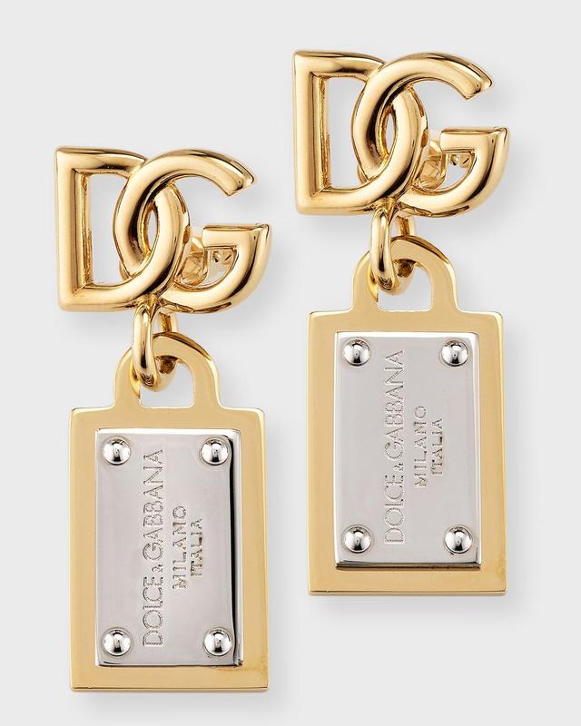 Womens Two-Tone Logo Clip-On Drop Earrings Product Image