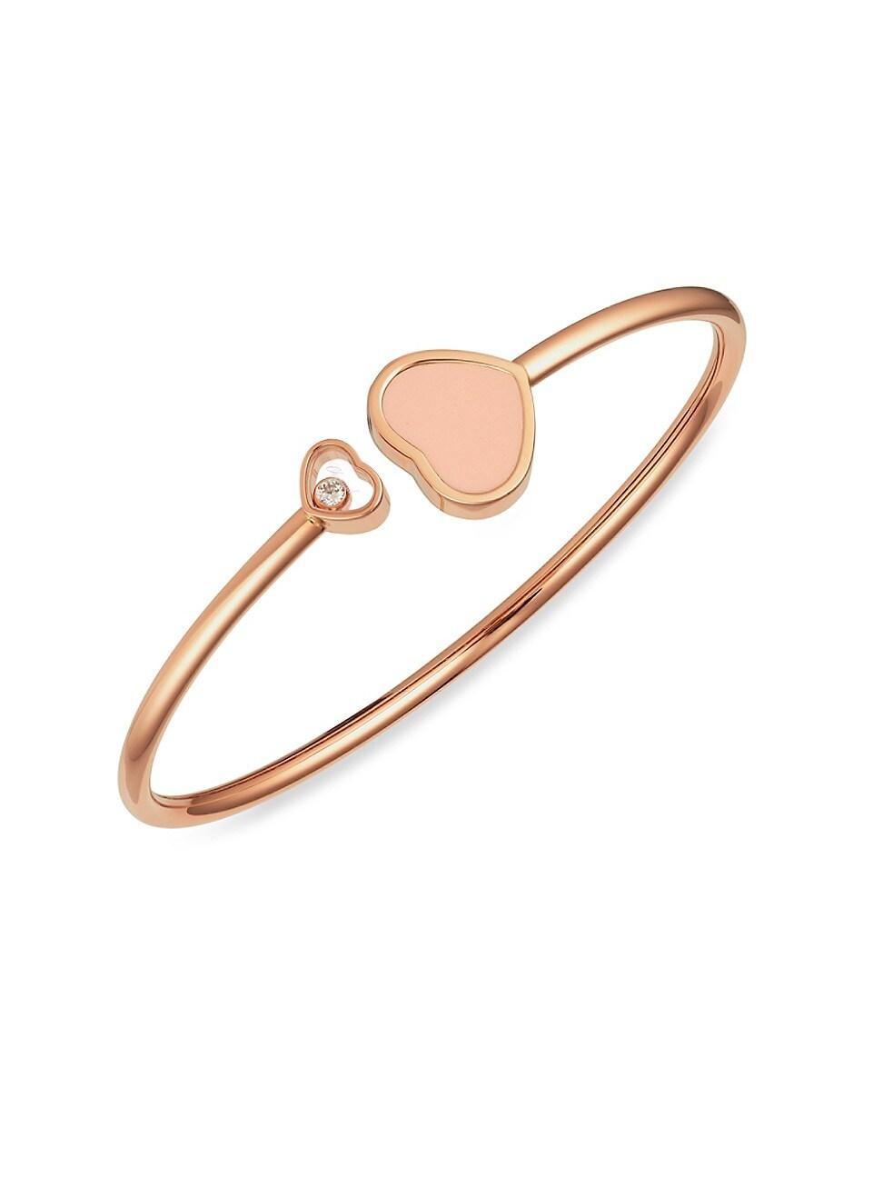 Womens Happy Hearts 18K Rose Gold, Diamond & Ros Stone Bangle Product Image