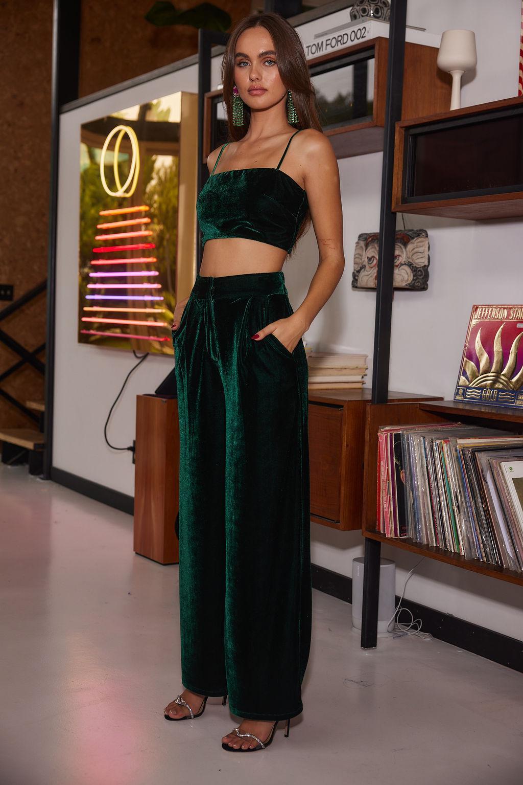 Rhea Emerald Velvet Crop Top Female Product Image