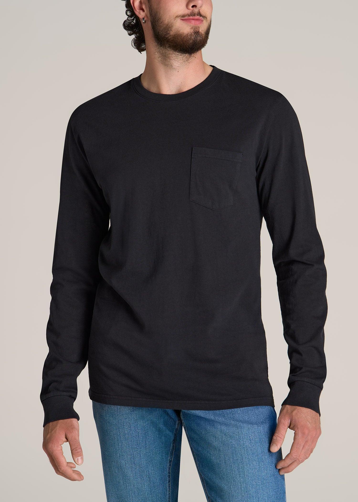 Garment Dyed Long Sleeve Pocket Tall Men's Tee in Black Male Product Image