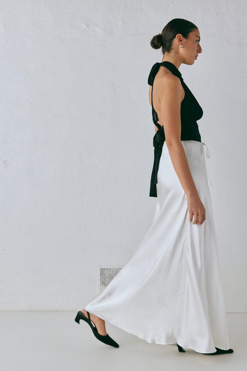 Lyla Satin Maxi Skirt White Product Image