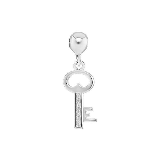 PRIMROSE Sterling Silver Pave Cubic Zirconia Key Sliding Charm, Womens, Sterling Clear Product Image