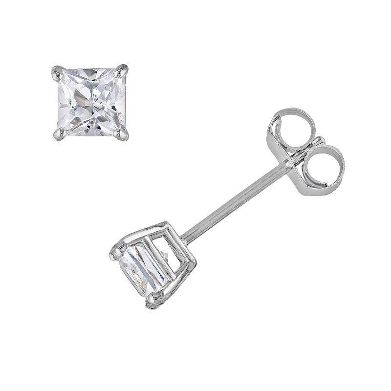 Stella Grace 10k White Gold Lab-Created White Sapphire Square Stud Earrings, Womens Product Image