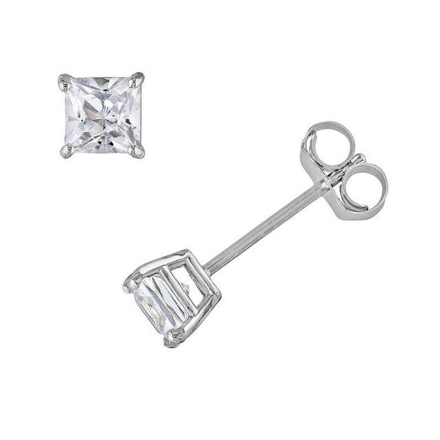 10k White Gold Lab-Created White Sapphire Square Stud Earrings, Womens Product Image