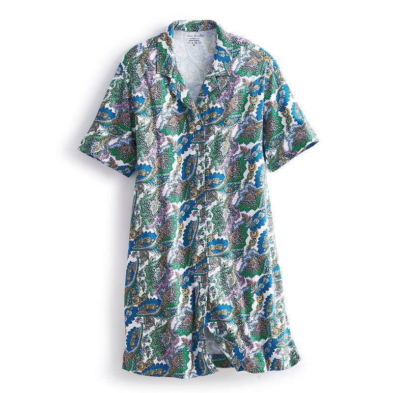 Vera Bradley Button-Down Night Dress Women in Flowers + Feathers Cool Blue/Green XS Product Image