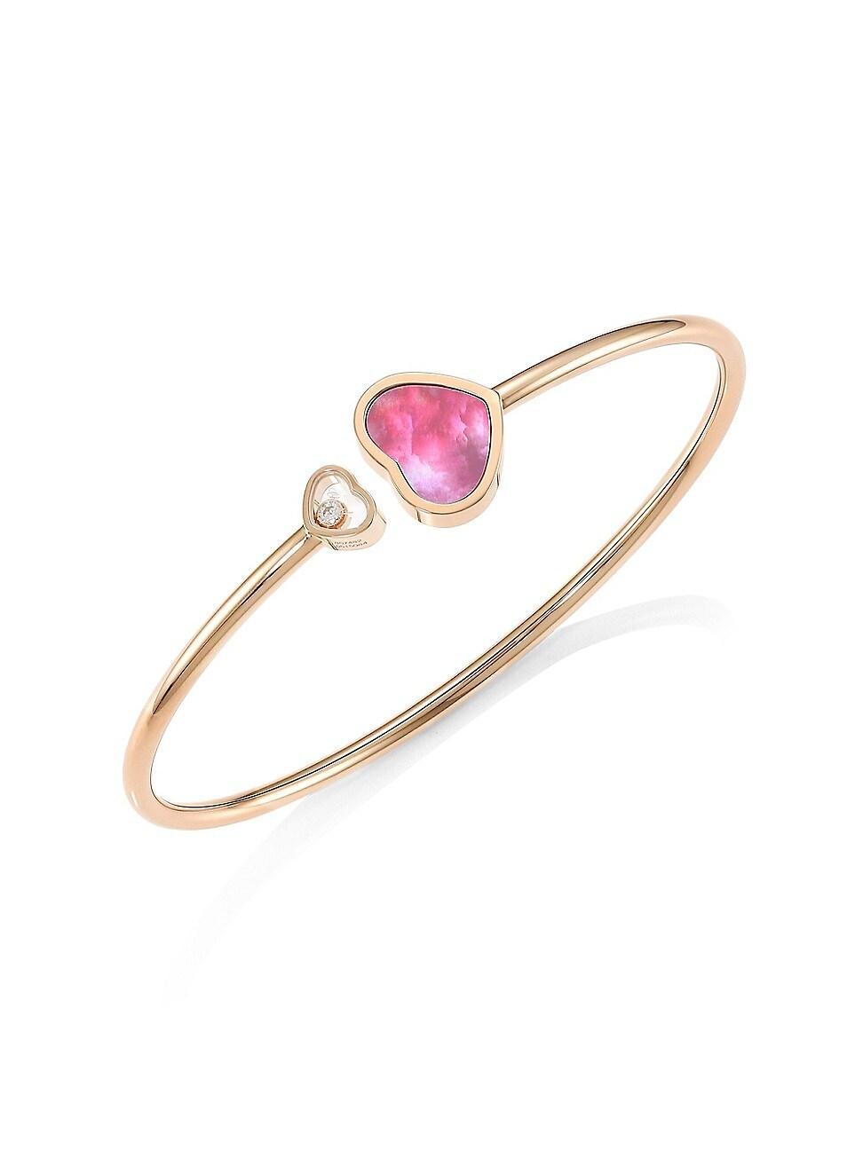 Womens Happy Hearts 18K Rose Gold, Diamond & Pink Mother-Of-Pearl Bangle Product Image