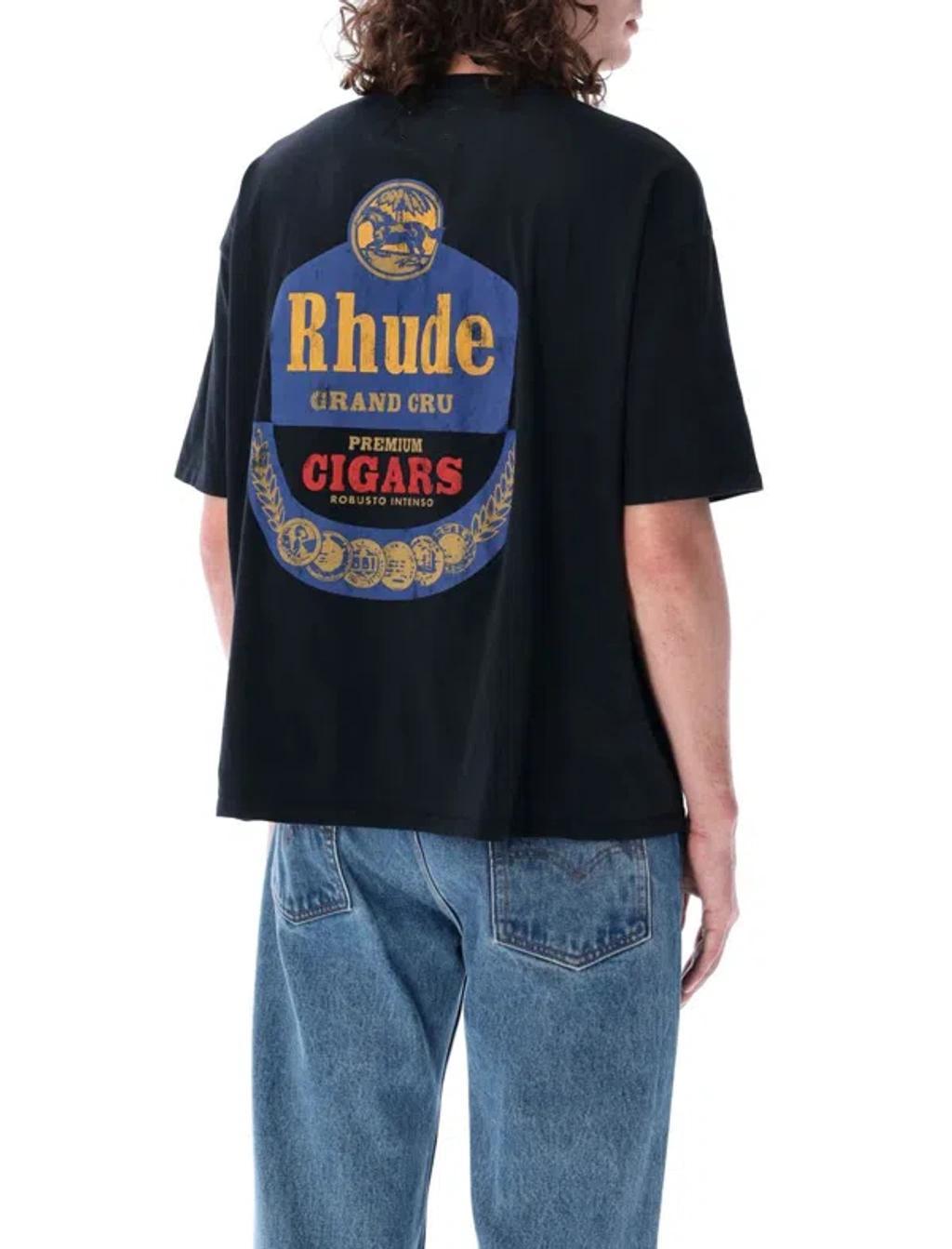 RHUDE Black Logo Print T-shirt In Vint Black Product Image