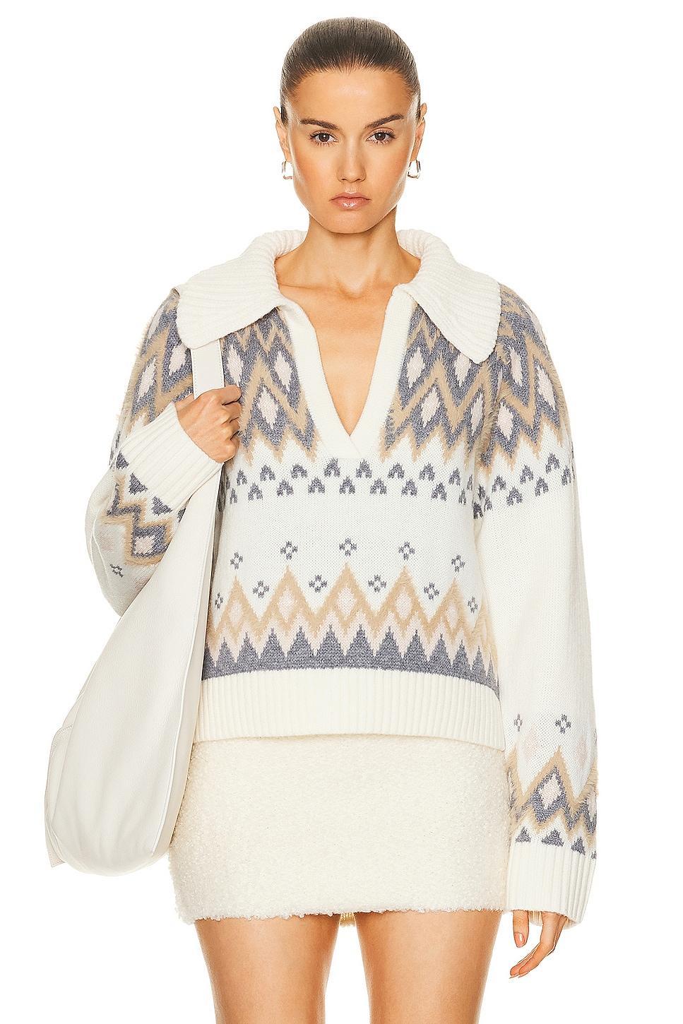 SIMKHAI Clarence Polo Pullover Sweater in Ivory Multi - Ivory. Size S (also in ). Product Image