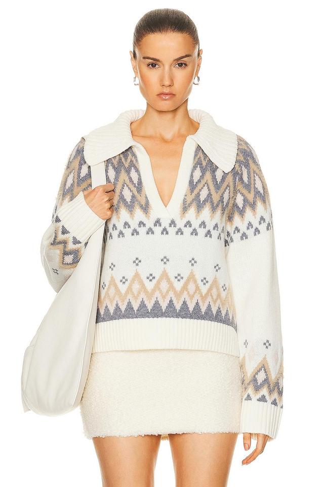 SIMKHAI Clarence Polo Pullover Sweater in Ivory Multi - Ivory. Size S (also in M). Product Image