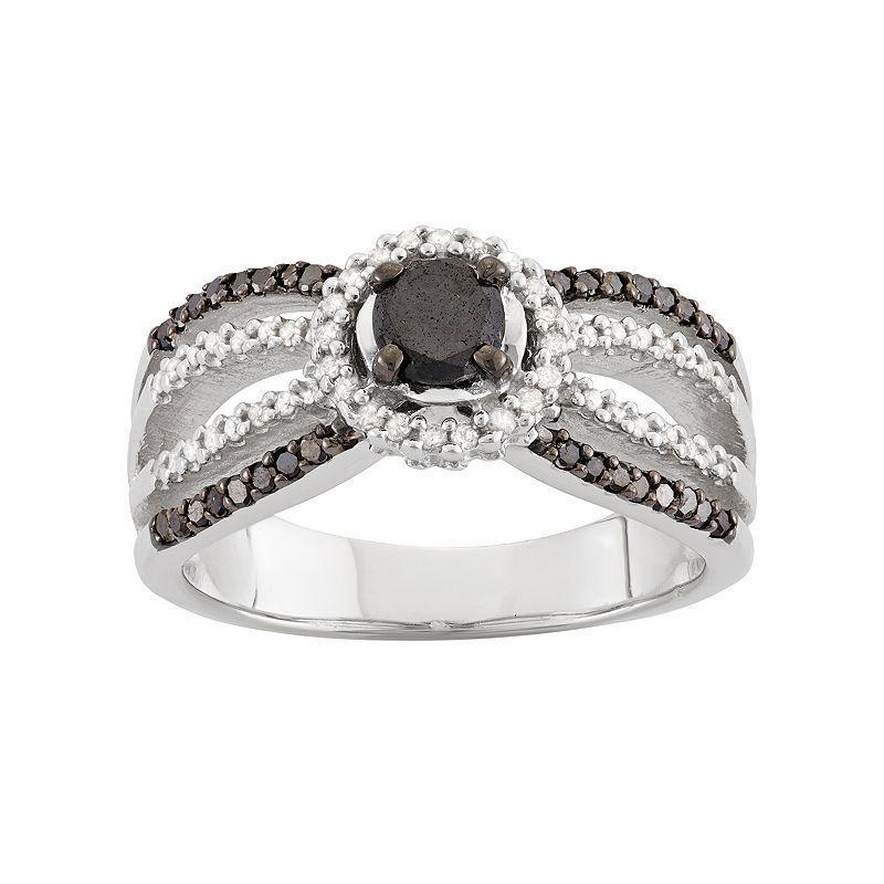 Jewelexcess 1 Carat T.W. Black & White Diamond Sterling Silver Multirow Halo Ring, Womens Product Image