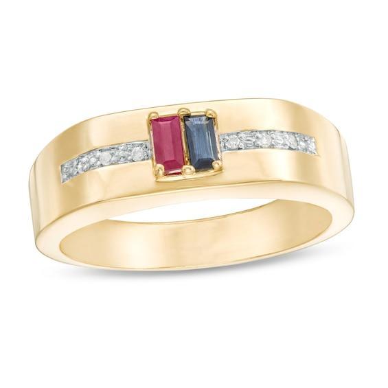 Men's Baguette Birthstone and Diamond Accent Ring (2 Stones) Product Image