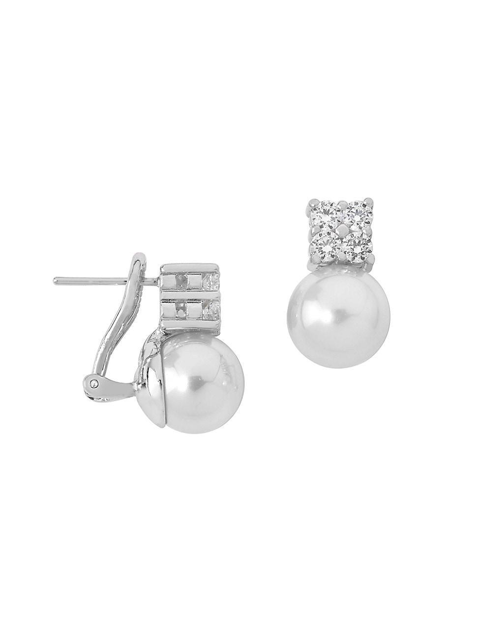 Womens Selene Timeless Rhodium-Plated Silver & Faux Pearl Omega Earrings Product Image