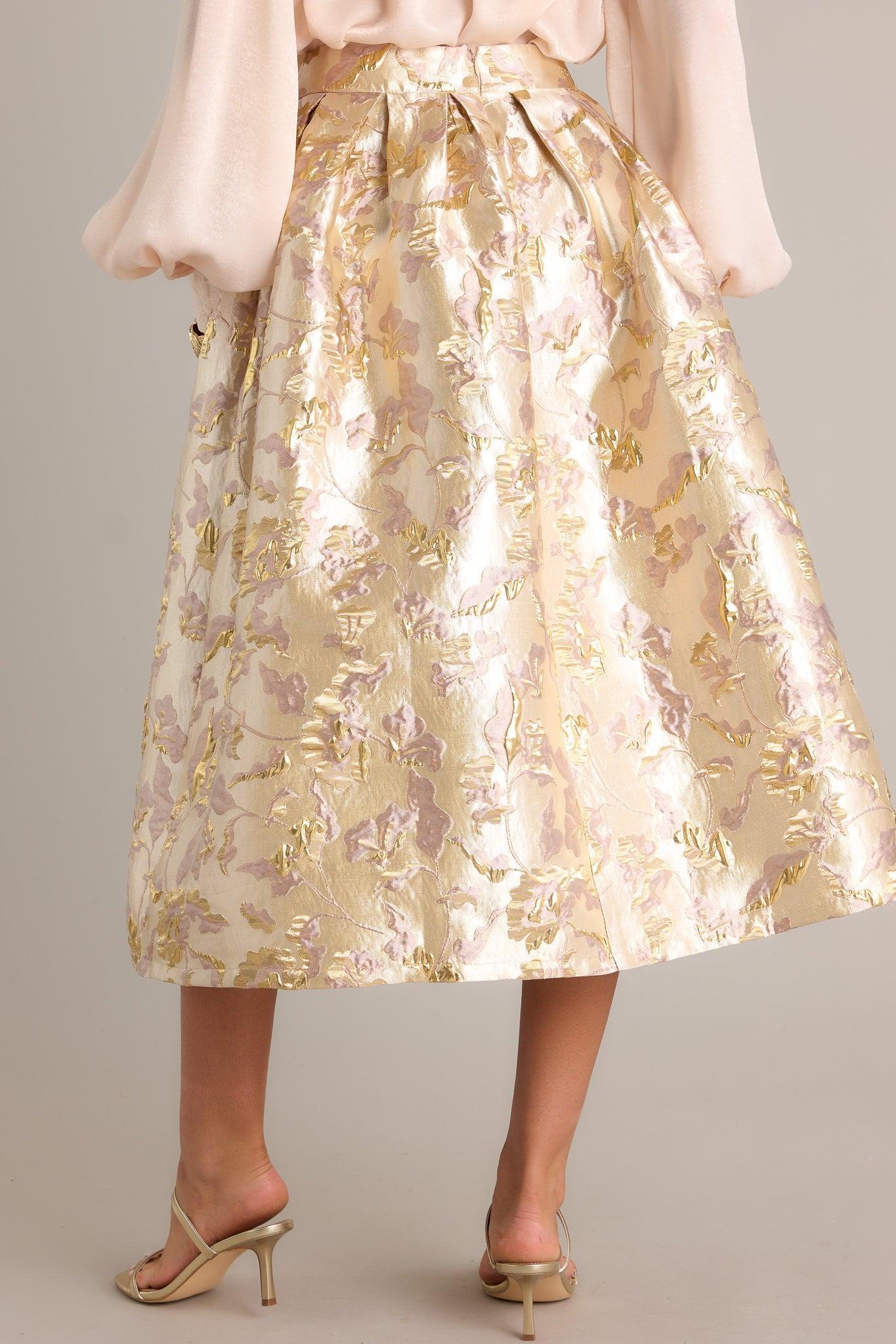 Forever Grateful Gold Jacquard Midi Skirt Product Image