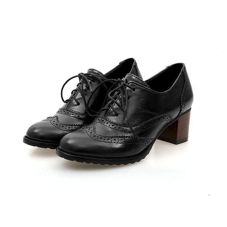 Chunky-Heel Wing-Tip Lace-Up Oxfords product image