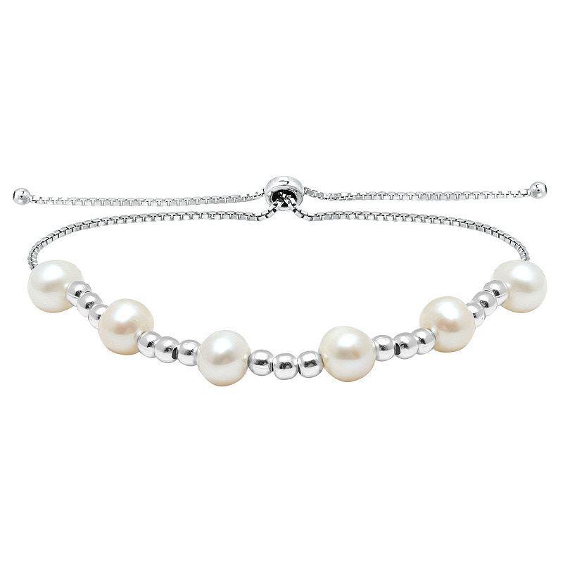 Aleure Precioso Sterling Silver Bead & Freshwater Pearl Adjustable Bracelet, Womens Product Image