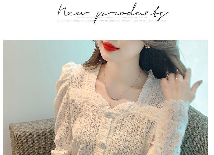 Long-Sleeve V-Neck Button Up Floral Knit Top Product Image